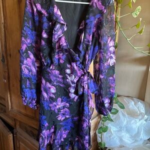 Lucy Paris Long Sleeve Floral Dress in Purple and Black
